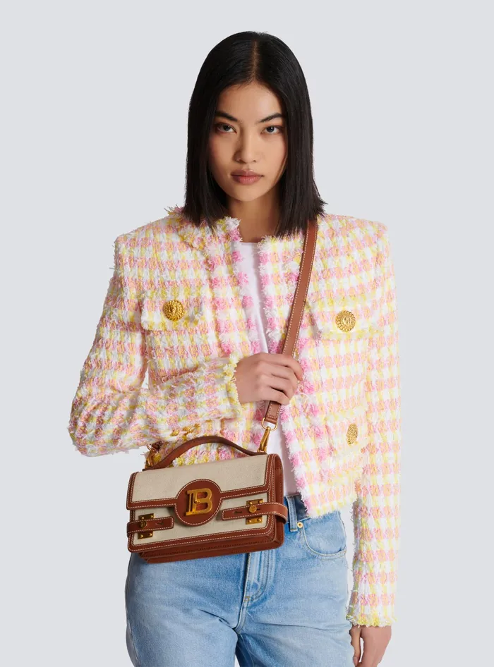 Balmain Handbags Women BBuzz 24 Canvas And Leather Bag Beige
