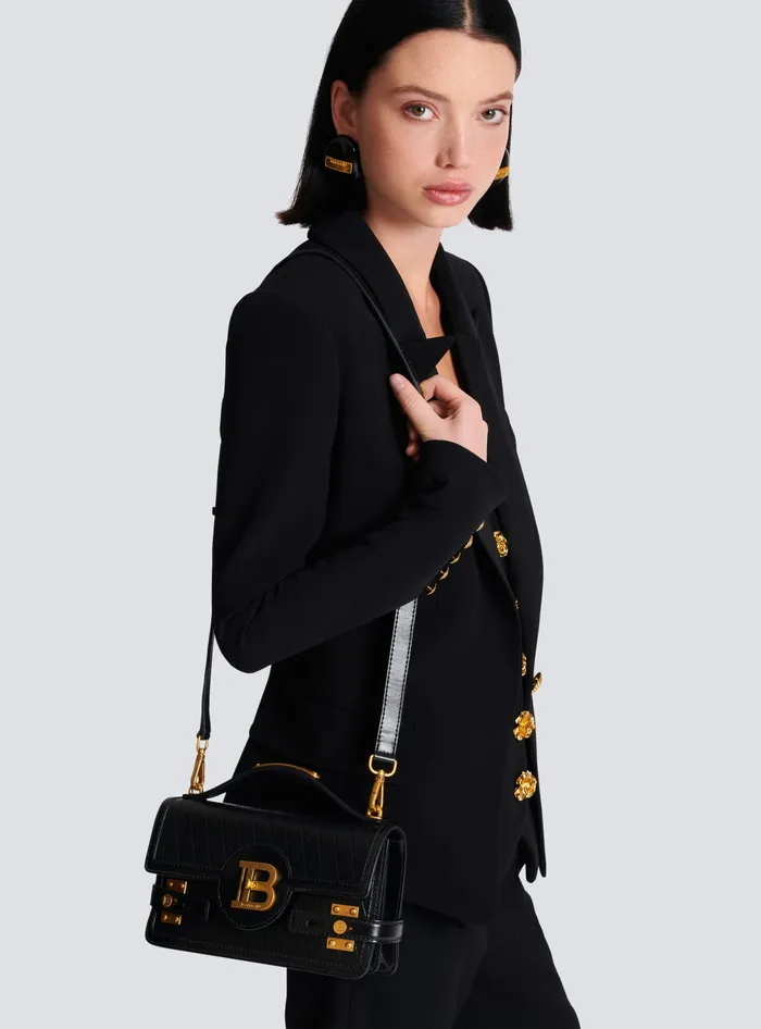 Balmain Handbags Women BBuzz Shoulder 24 Bag In Diamondembossed Calfskin Black