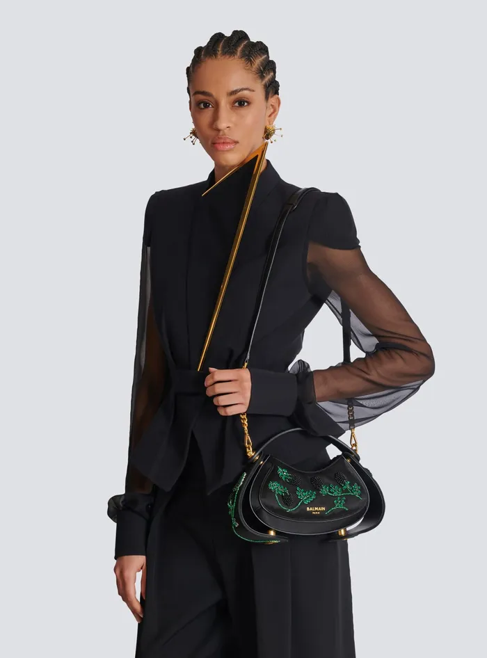 Balmain Handbags Women Small Jolie Madame Bag In Blackberryembroidered Satin Black