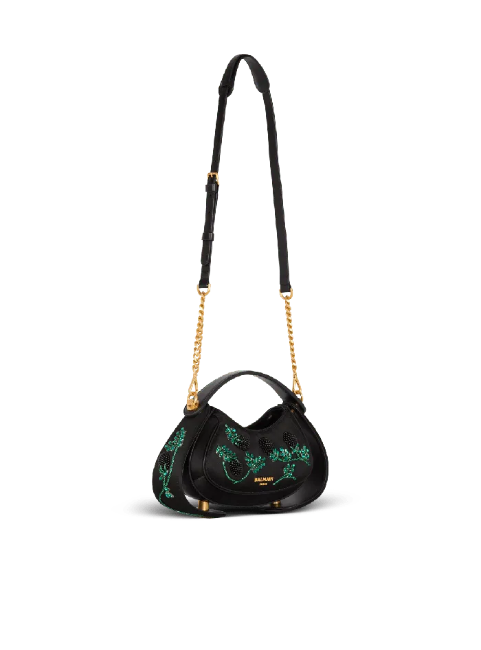 Balmain Handbags Women Small Jolie Madame Bag In Blackberryembroidered Satin Black