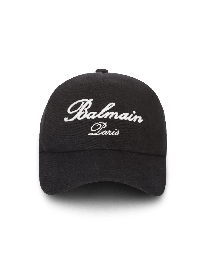 Balmain Hats And Caps Men Cotton Cap With Signature Embroidery Black