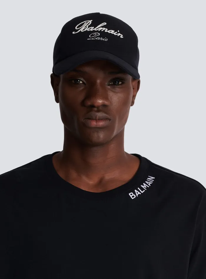 Balmain Hats And Caps Men Cotton Cap With Signature Embroidery Black