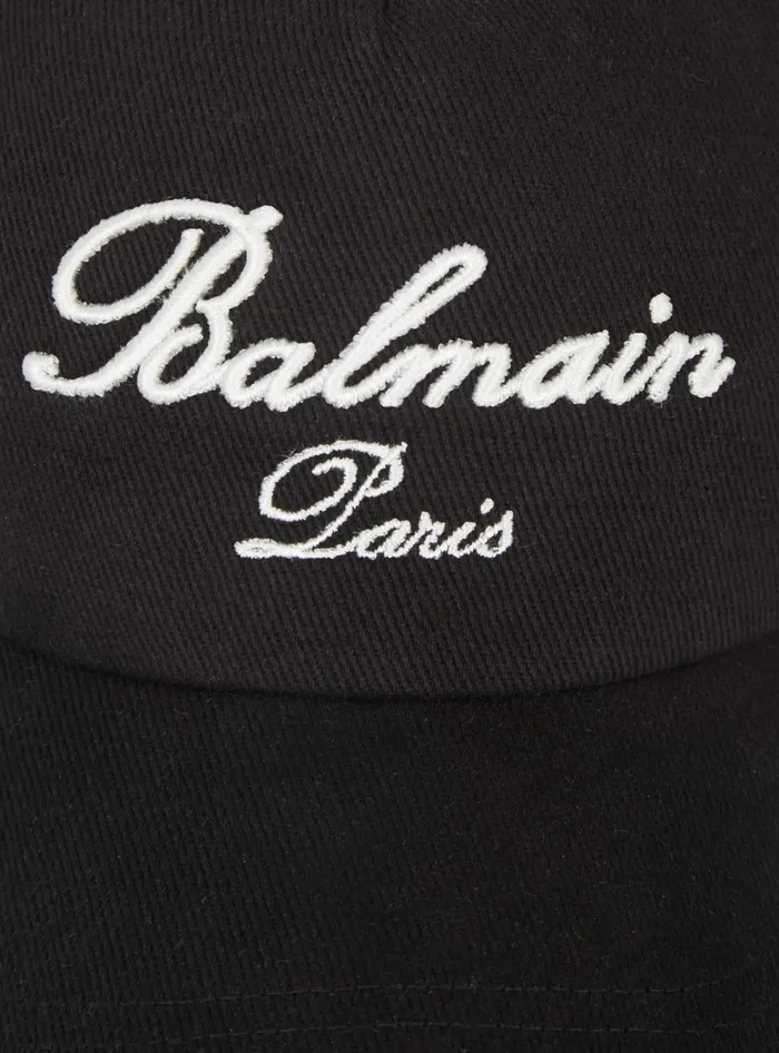 Balmain Hats And Caps Men Cotton Cap With Signature Embroidery Black