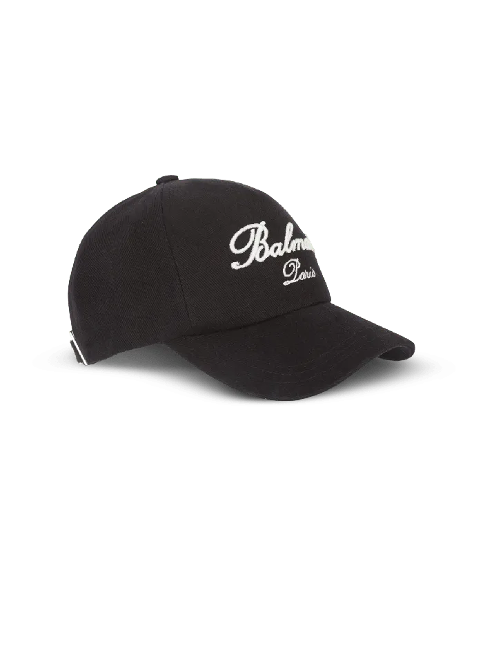 Balmain Hats And Caps Men Cotton Cap With Signature Embroidery Black