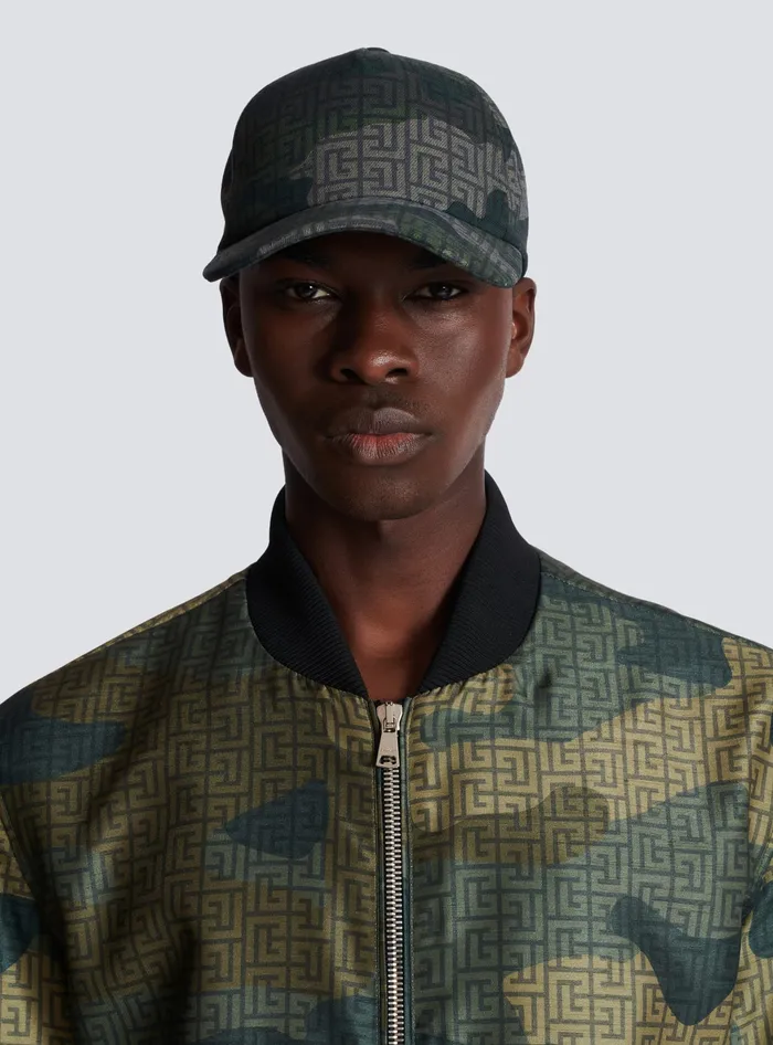 Balmain Hats And Caps Men Monogrammed Camouflage Print Baseball Cap Khaki