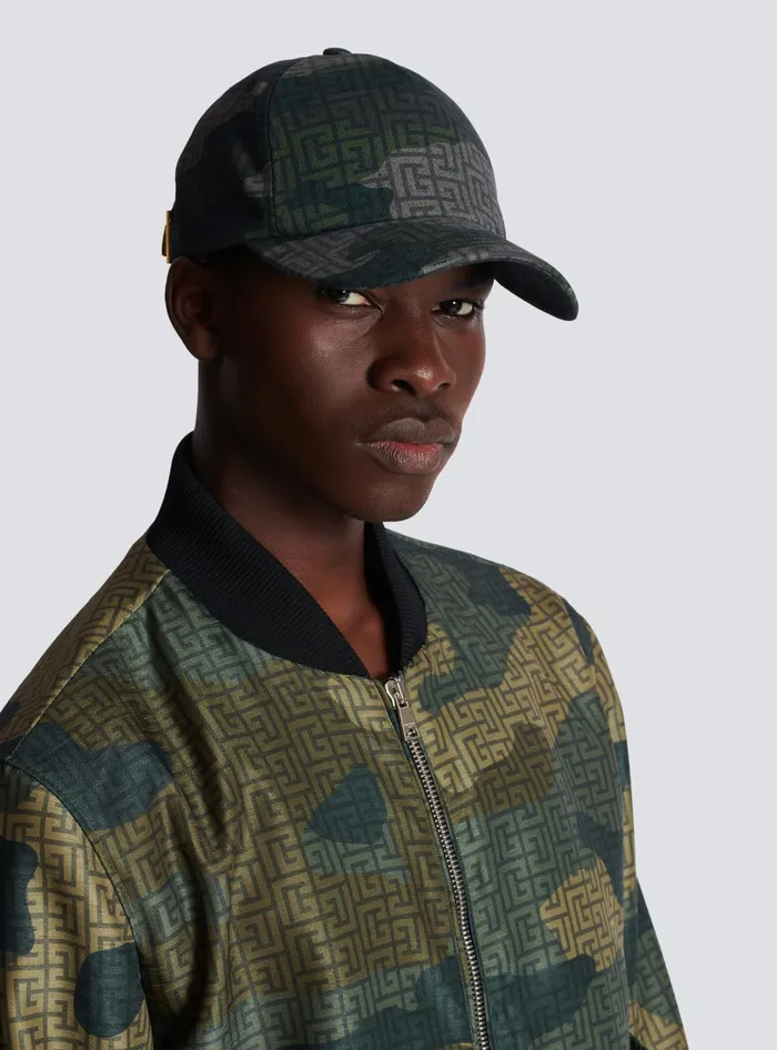 Balmain Hats And Caps Men Monogrammed Camouflage Print Baseball Cap Khaki
