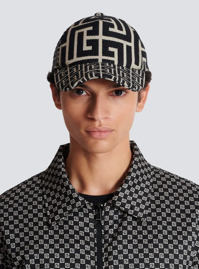 Balmain Hats And Caps Men Monogrammed Jacquard Cap Black