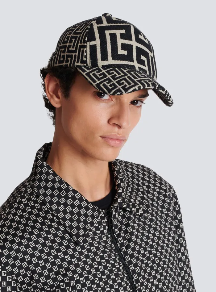 Balmain Hats And Caps Men Monogrammed Jacquard Cap Black