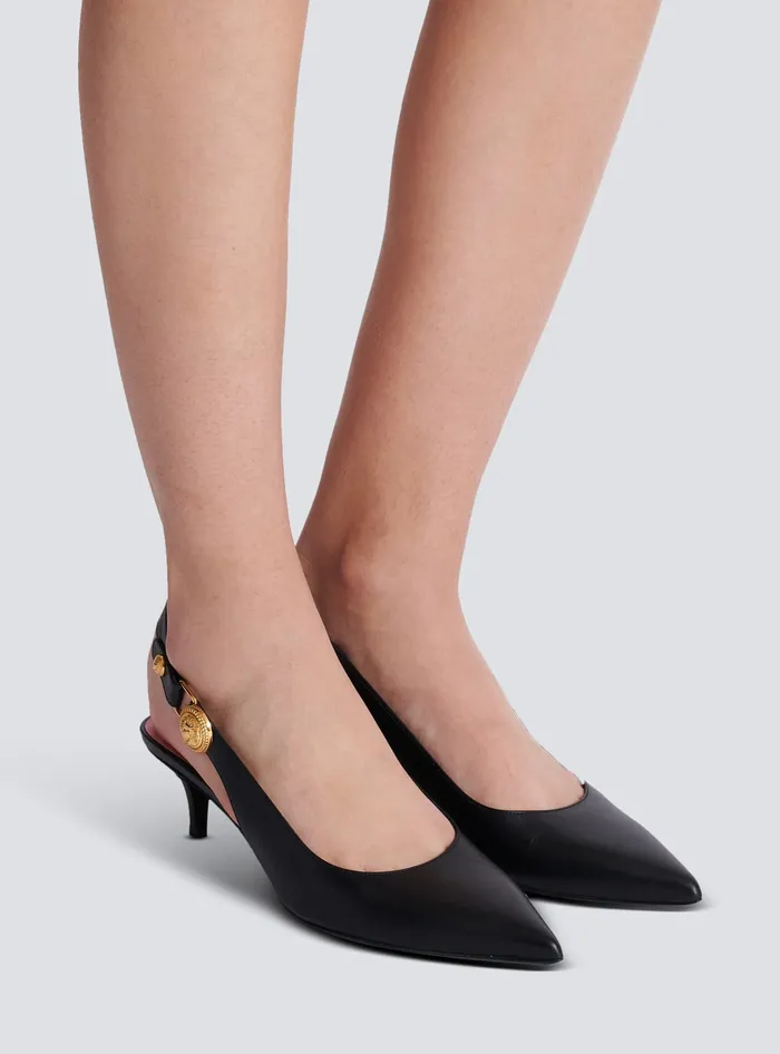 Balmain High Heels and Pumps Women Eva Kitten Slingbacks In Calfskin Black
