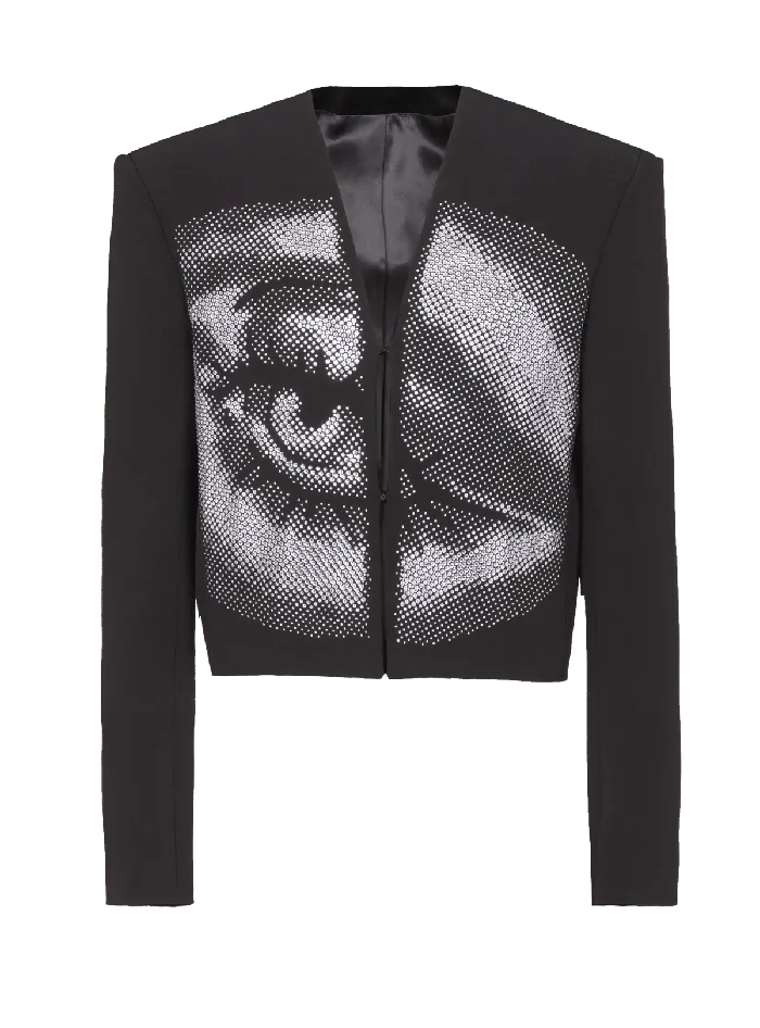 Balmain Jackets And Blazers Men Cropped Crepe Jacket With Crystals In An Eye Motif Black