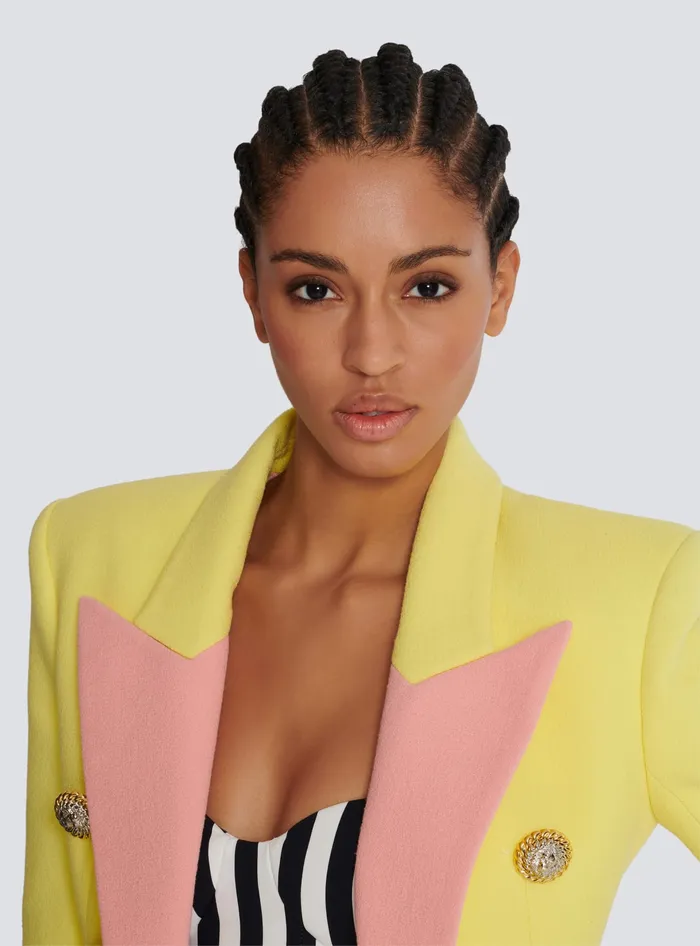 Balmain Jackets And Blazers Women 6button Double Crepe Twotone Jacket Yellow