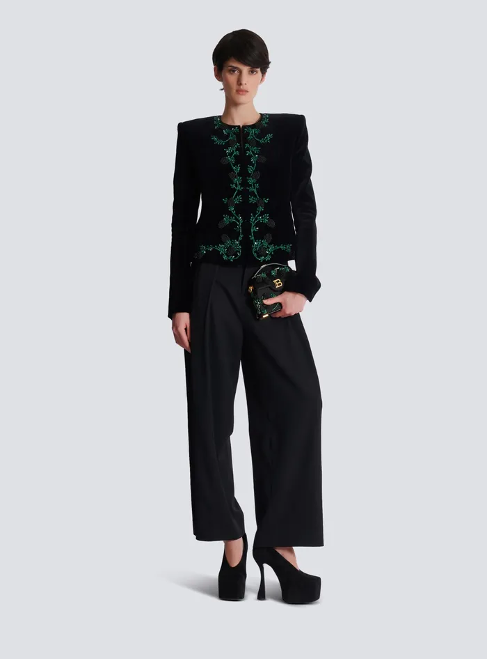 Balmain Jackets And Blazers Women Blackberry Embroidered Velvet Jacket Black