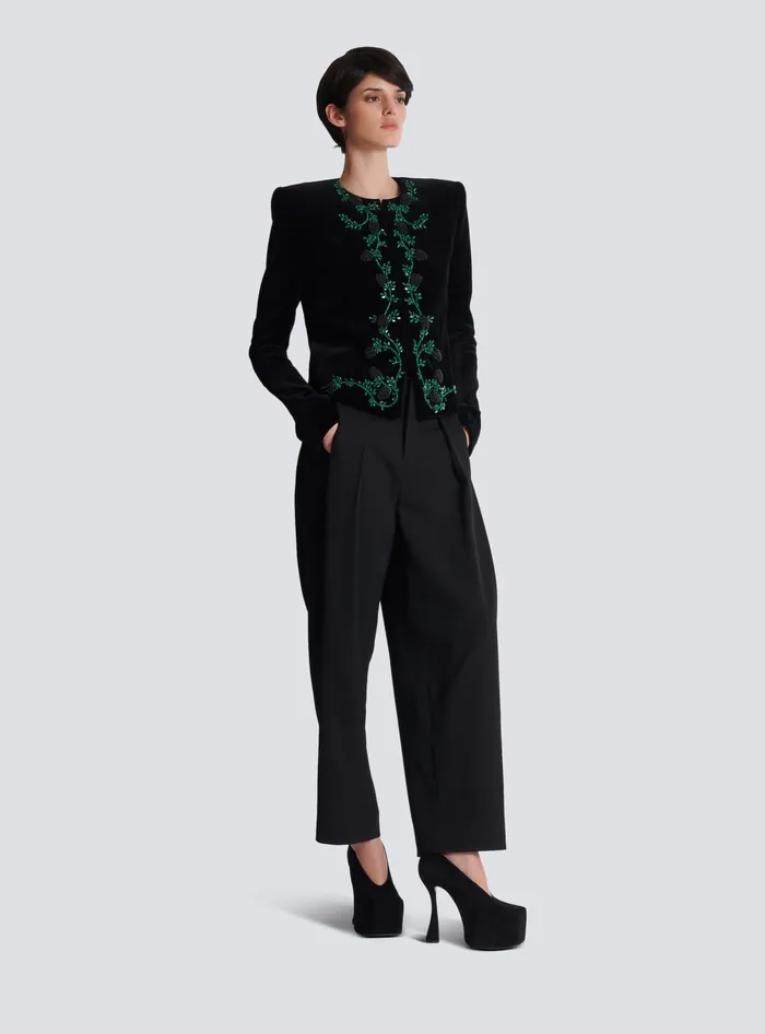 Balmain Jackets And Blazers Women Blackberry Embroidered Velvet Jacket Black