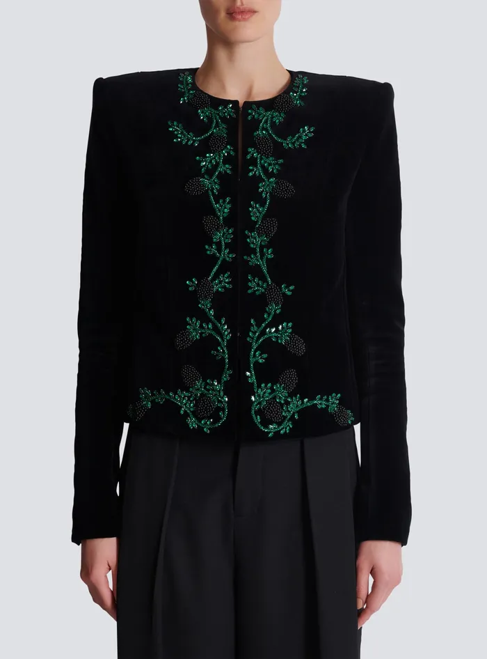Balmain Jackets And Blazers Women Blackberry Embroidered Velvet Jacket Black
