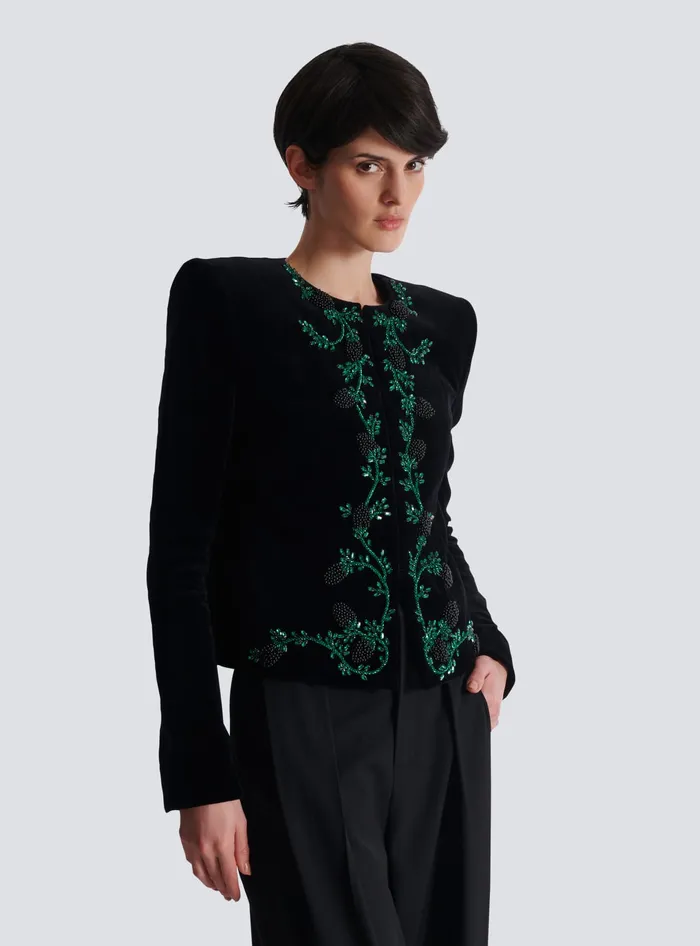 Balmain Jackets And Blazers Women Blackberry Embroidered Velvet Jacket Black