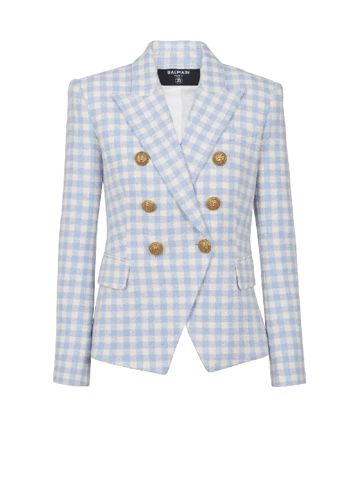 Balmain Jackets And Blazers Women Gingham Tweed 6button Jacket Blue