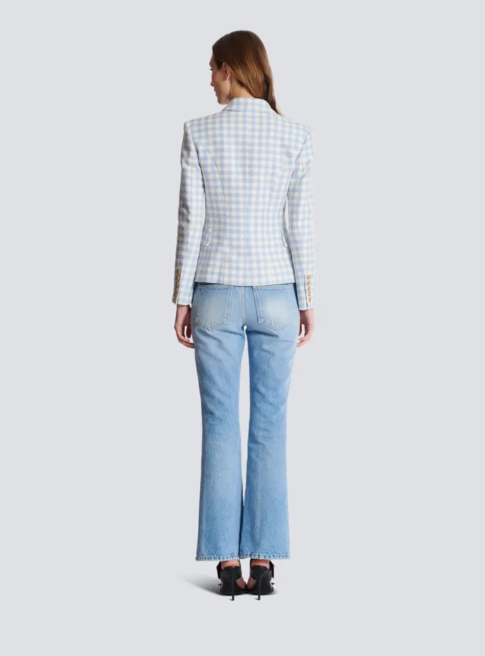 Balmain Jackets And Blazers Women Gingham Tweed 6button Jacket Blue