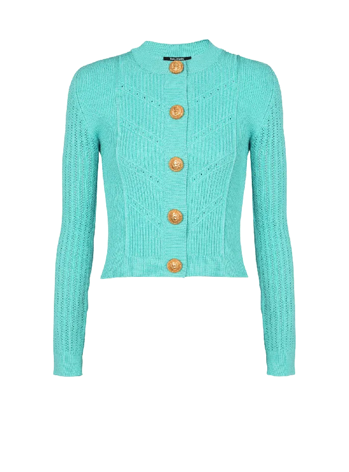 Balmain Knitwear Women Cropped Knit Cardigan Blue