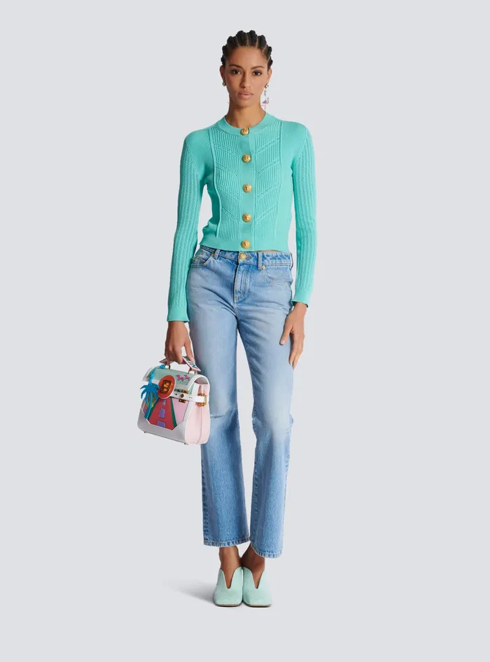 Balmain Knitwear Women Cropped Knit Cardigan Blue
