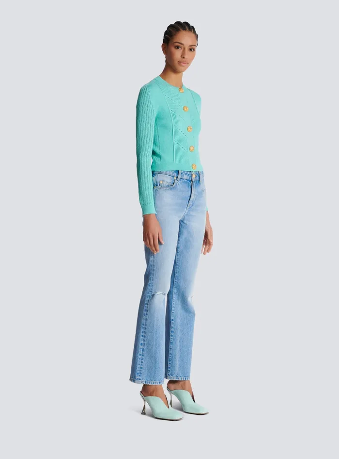 Balmain Knitwear Women Cropped Knit Cardigan Blue