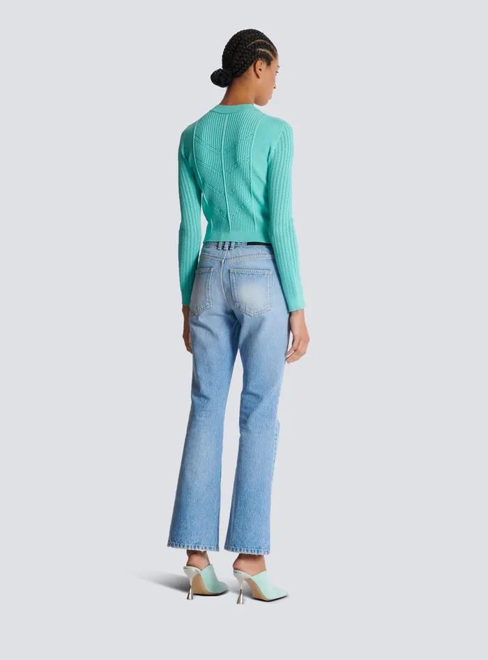 Balmain Knitwear Women Cropped Knit Cardigan Blue