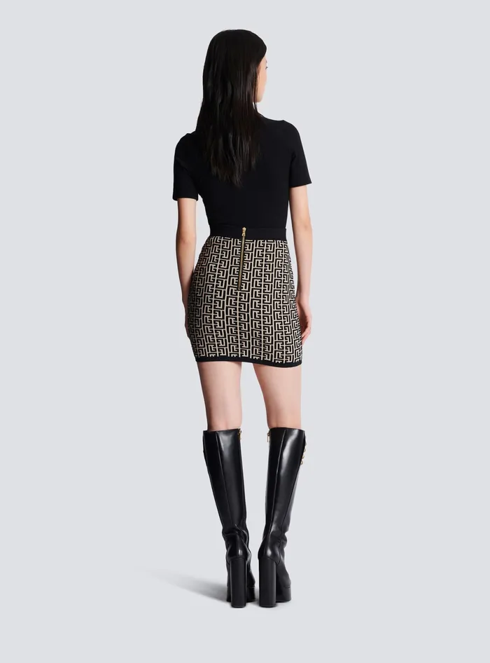 Balmain Knitwear Women Monogrammed Knit Skirt Black