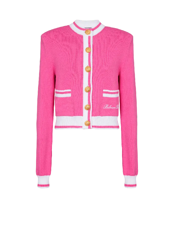 Balmain Knitwear Women Signature Knit Cardigan Pink
