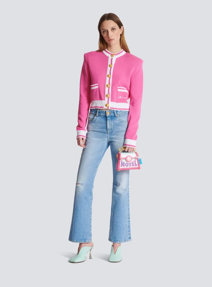 Balmain Knitwear Women Signature Knit Cardigan Pink