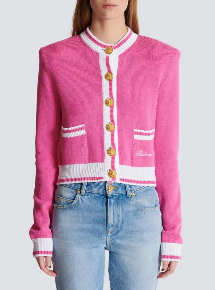 Balmain Knitwear Women Signature Knit Cardigan Pink