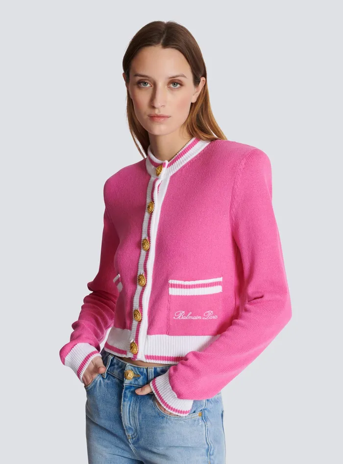 Balmain Knitwear Women Signature Knit Cardigan Pink
