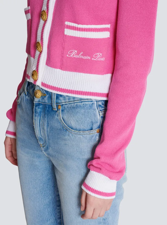 Balmain Knitwear Women Signature Knit Cardigan Pink