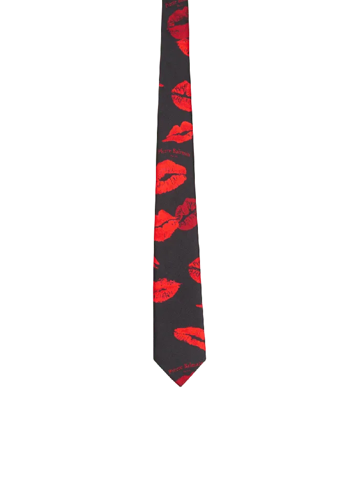Balmain Other Accessories Men Slim Silk Tie With Kiss Print Black