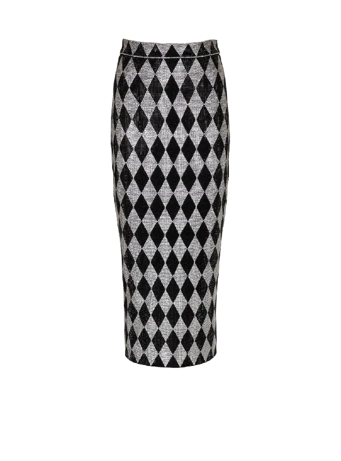 Balmain Skirts Women Diamond Rhinestone Midi Skirt Black
