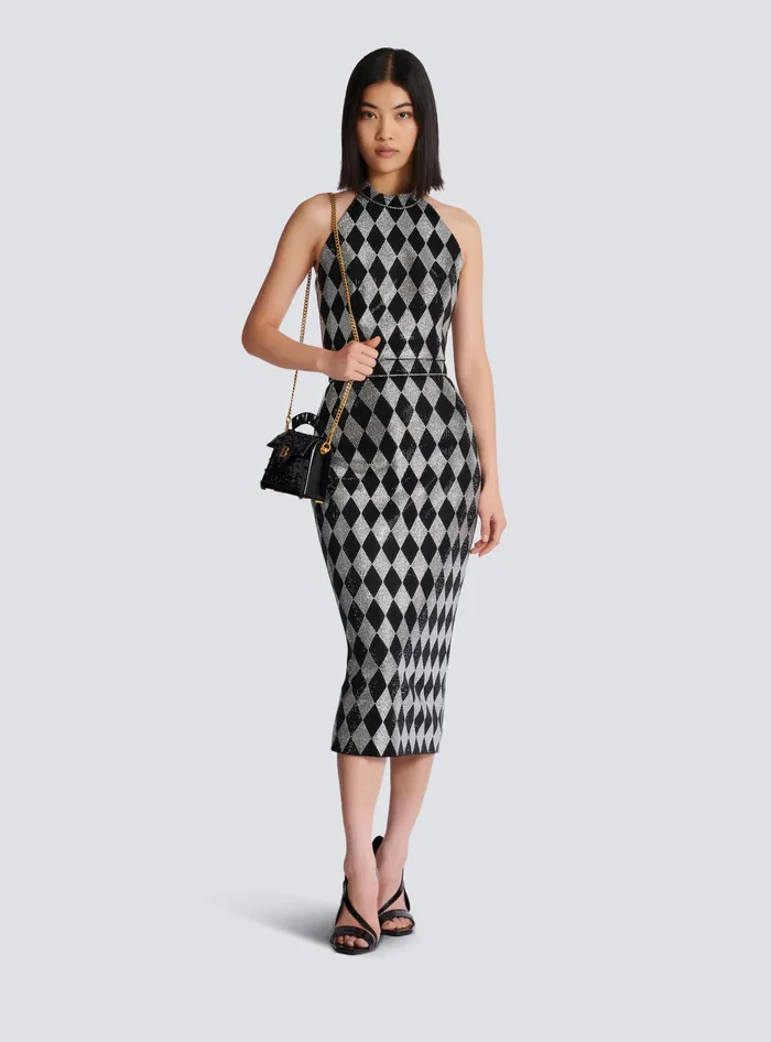 Balmain Skirts Women Diamond Rhinestone Midi Skirt Black