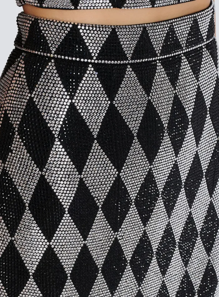 Balmain Skirts Women Diamond Rhinestone Midi Skirt Black