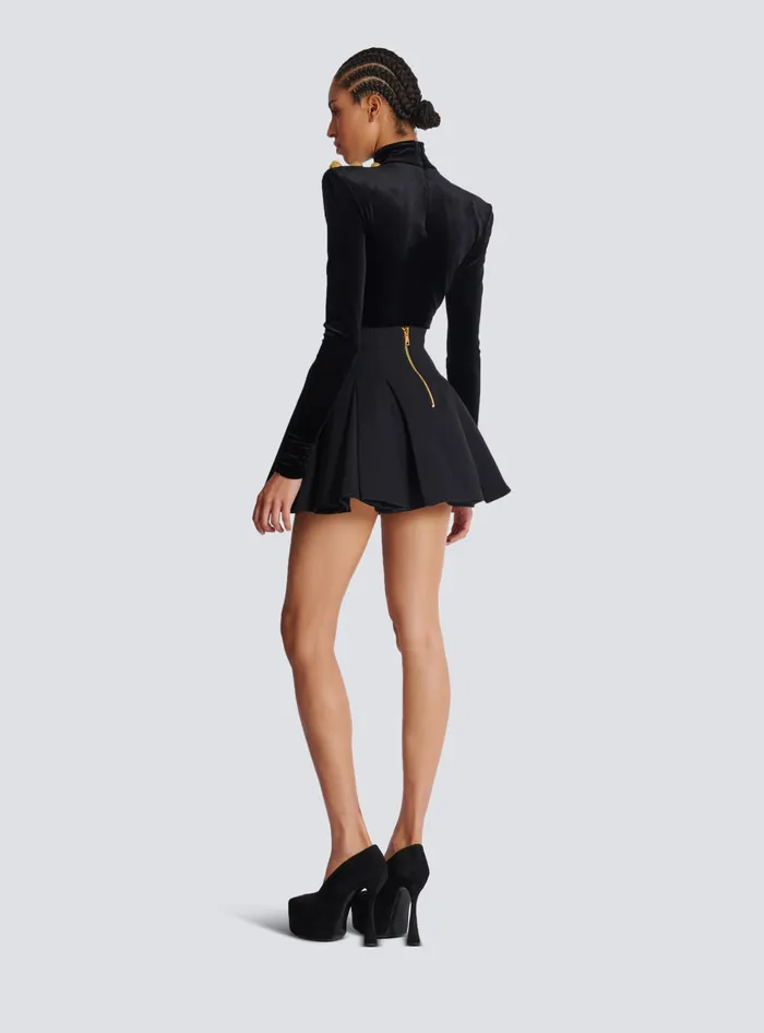 Balmain Skirts Women Short Pleated Skirt In Grain De Poudre Black