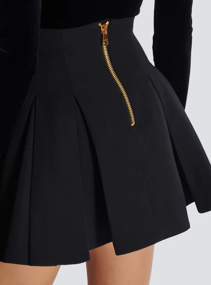 Balmain Skirts Women Short Pleated Skirt In Grain De Poudre Black