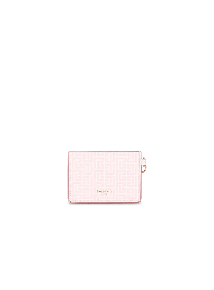 Balmain Small Leather Goods Women Embossed Calfskin Coin Card Holder Pink