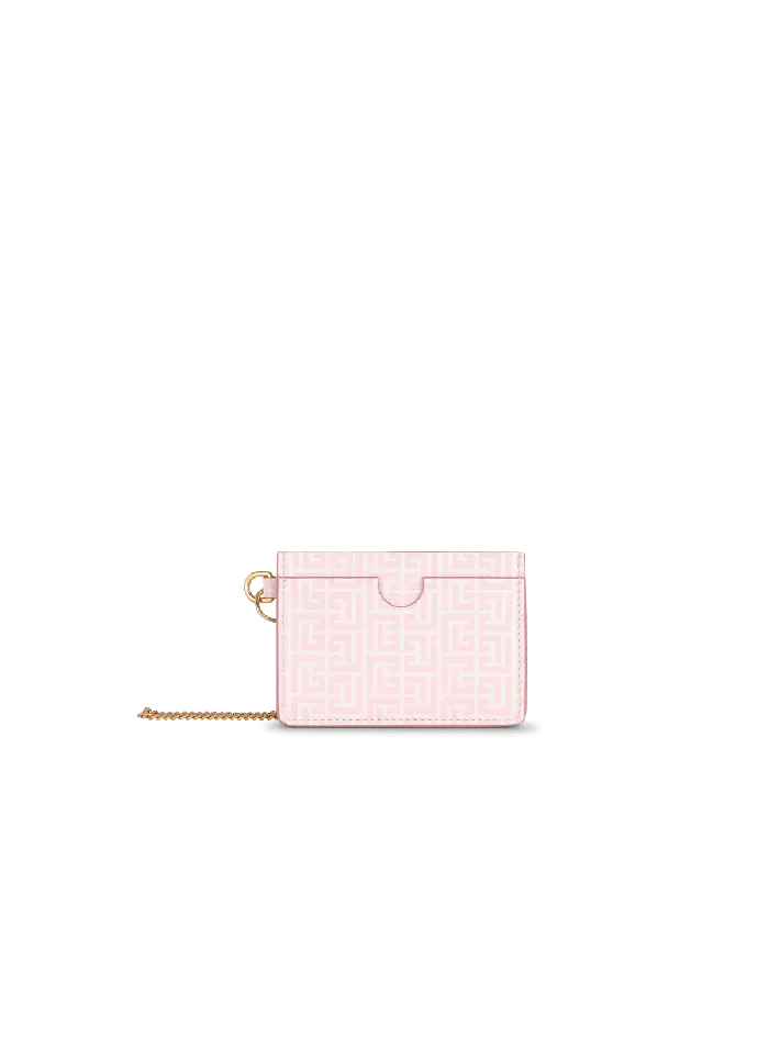 Balmain Small Leather Goods Women Embossed Calfskin Coin Card Holder Pink