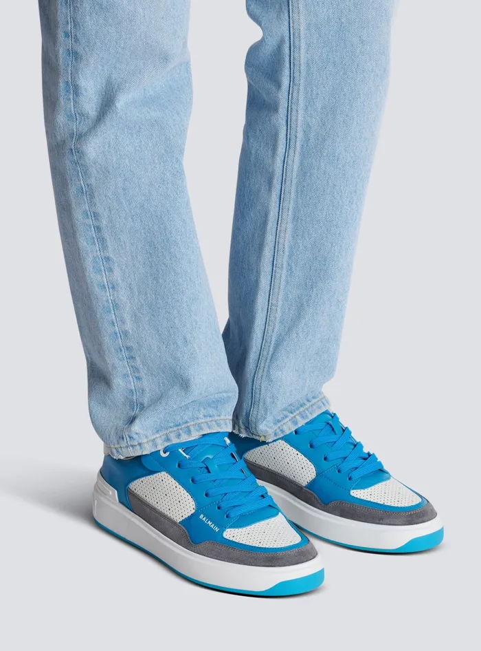 Balmain Sneakers Men BCourt Flip Sneakers In Calfskin And Suede Blue