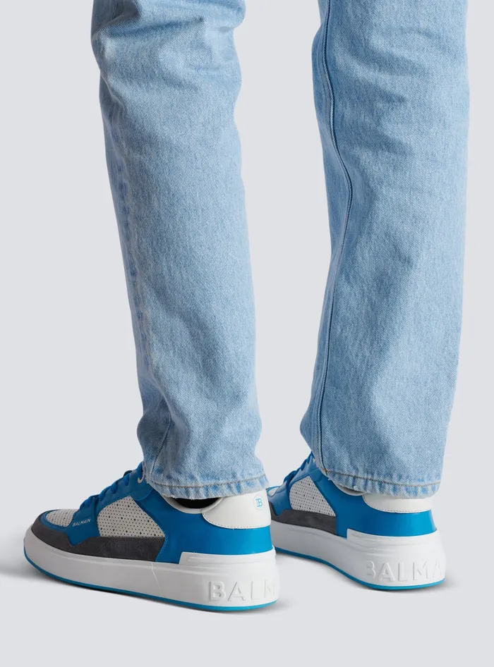 Balmain Sneakers Men BCourt Flip Sneakers In Calfskin And Suede Blue