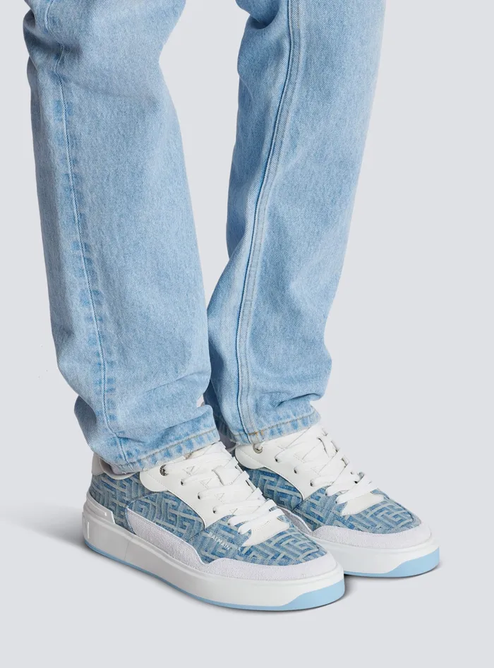 Balmain Sneakers Men BCourt Flip Sneakers In Monogrammed Denim Navy