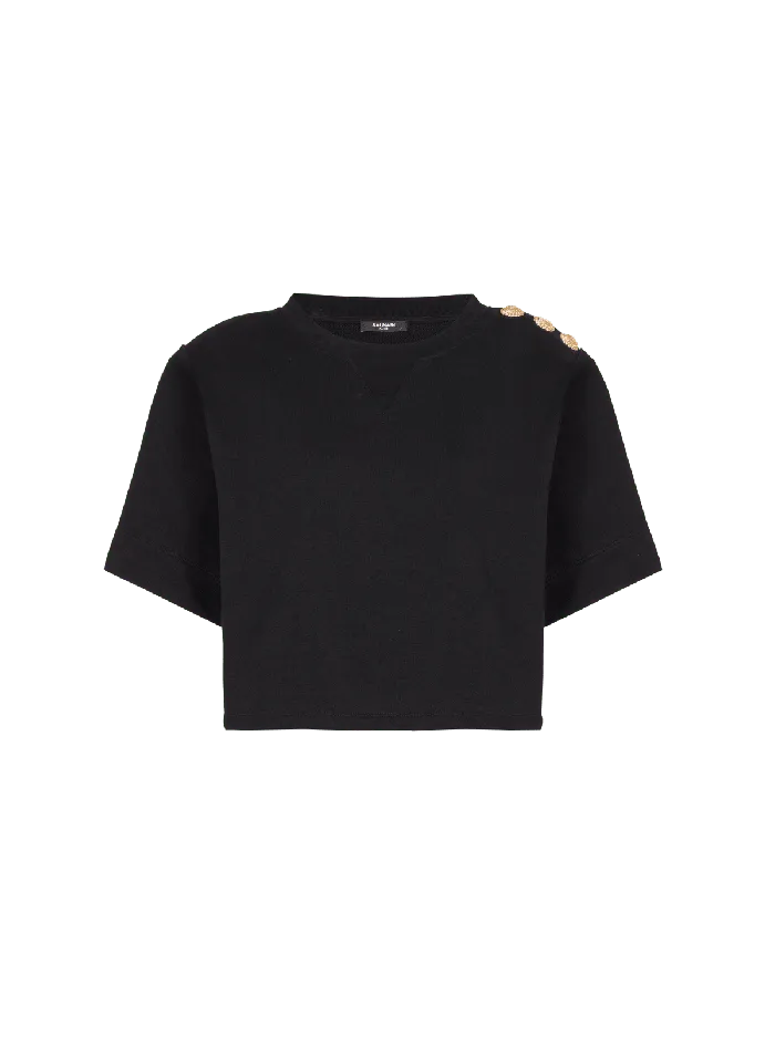 Balmain Sweatshirts Women Cropped Sweatshirt With Buttons Black