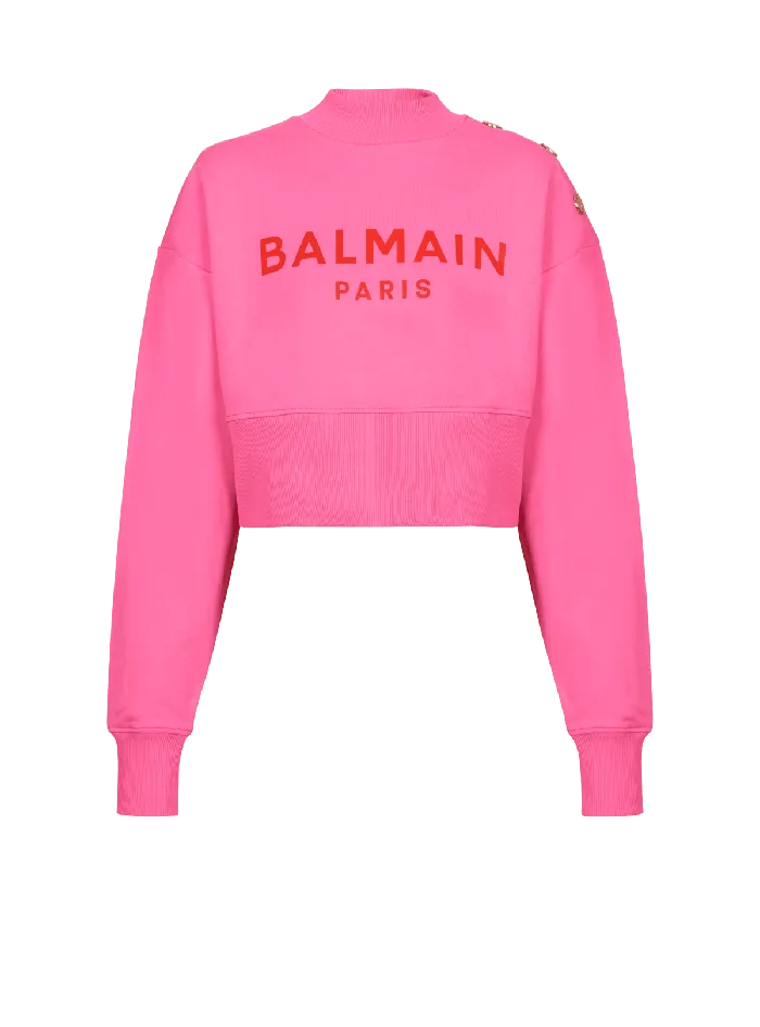 Balmain Sweatshirts Women Cropped Sweatshirt With Paris Print Pink