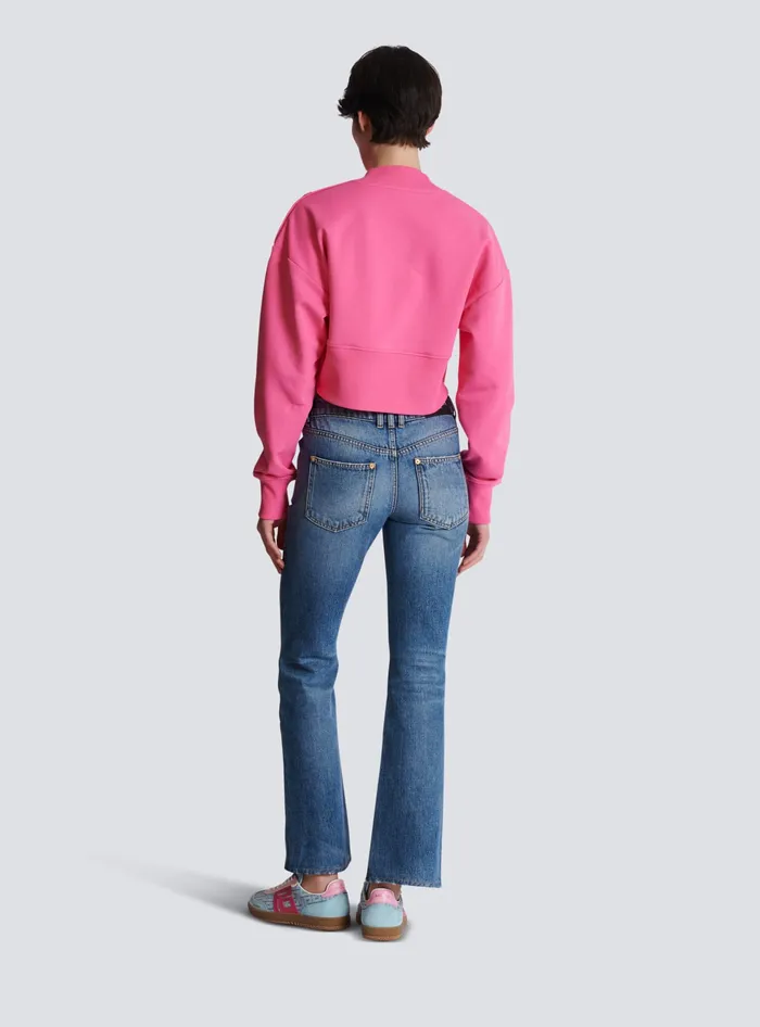 Balmain Sweatshirts Women Cropped Sweatshirt With Paris Print Pink