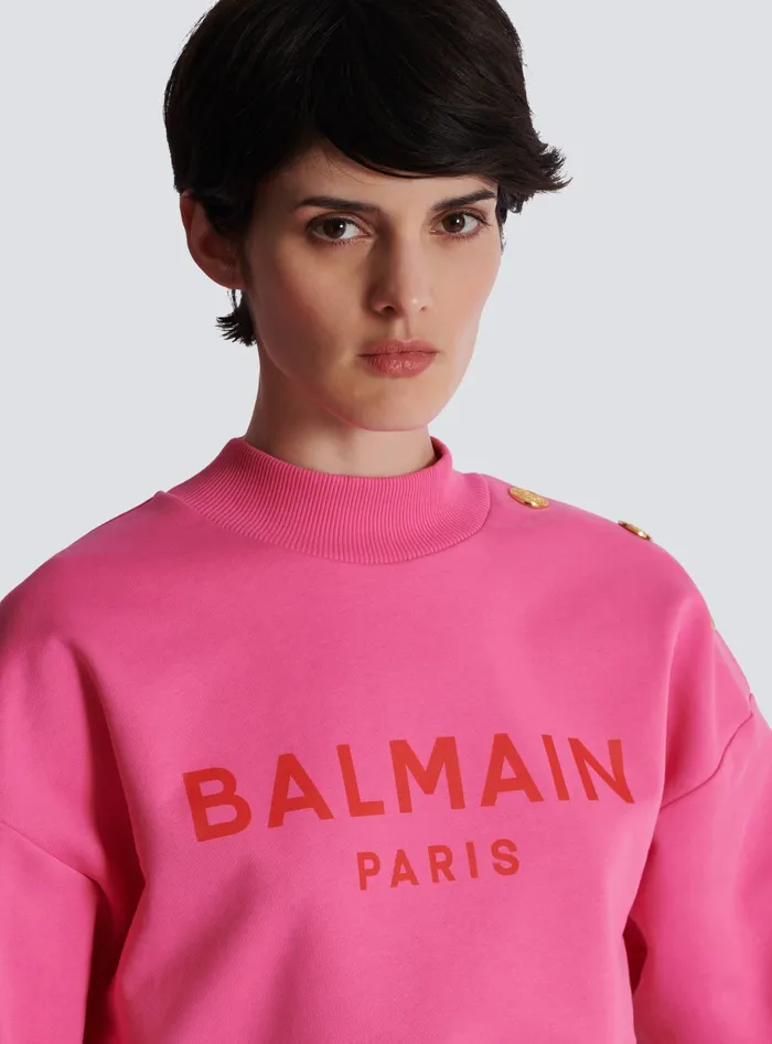 Balmain Sweatshirts Women Cropped Sweatshirt With Paris Print Pink