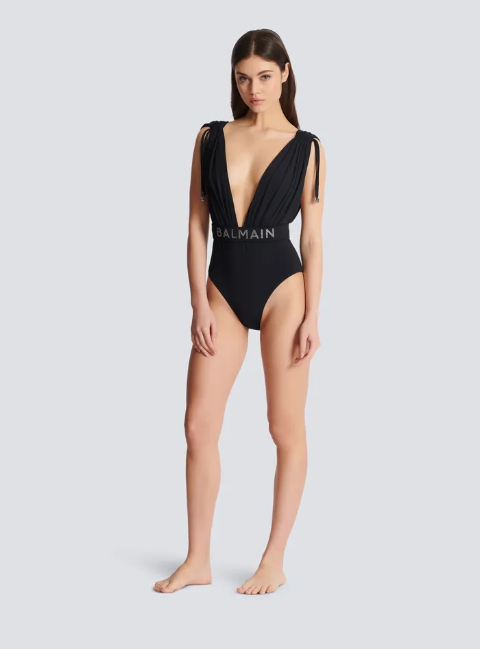 Balmain Swimwear Women Draped Swimsuit Black