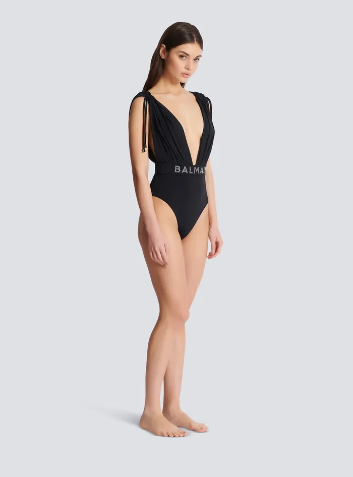 Balmain Swimwear Women Draped Swimsuit Black