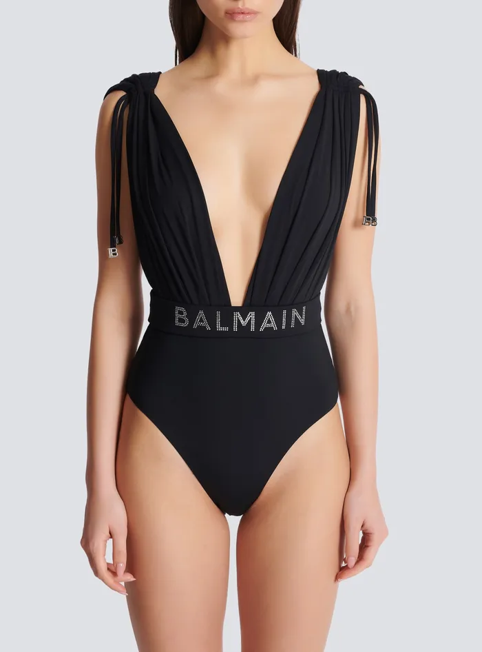 Balmain Swimwear Women Draped Swimsuit Black