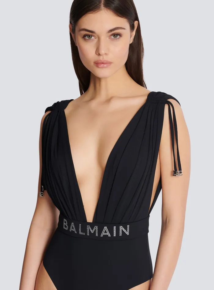 Balmain Swimwear Women Draped Swimsuit Black